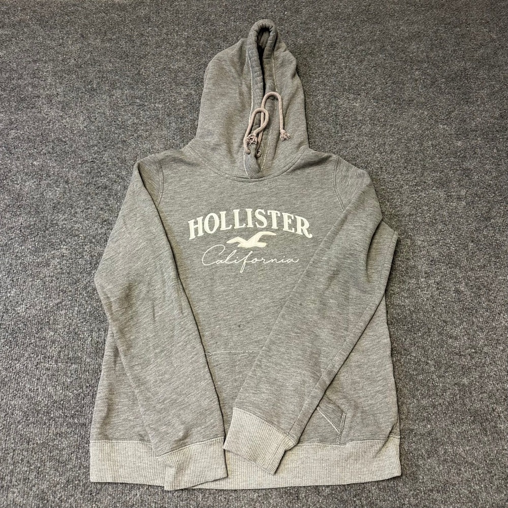 Hollister Hoodie Womens Size XS Grey Graphic Pullover Long Sleeve Casual Pocket